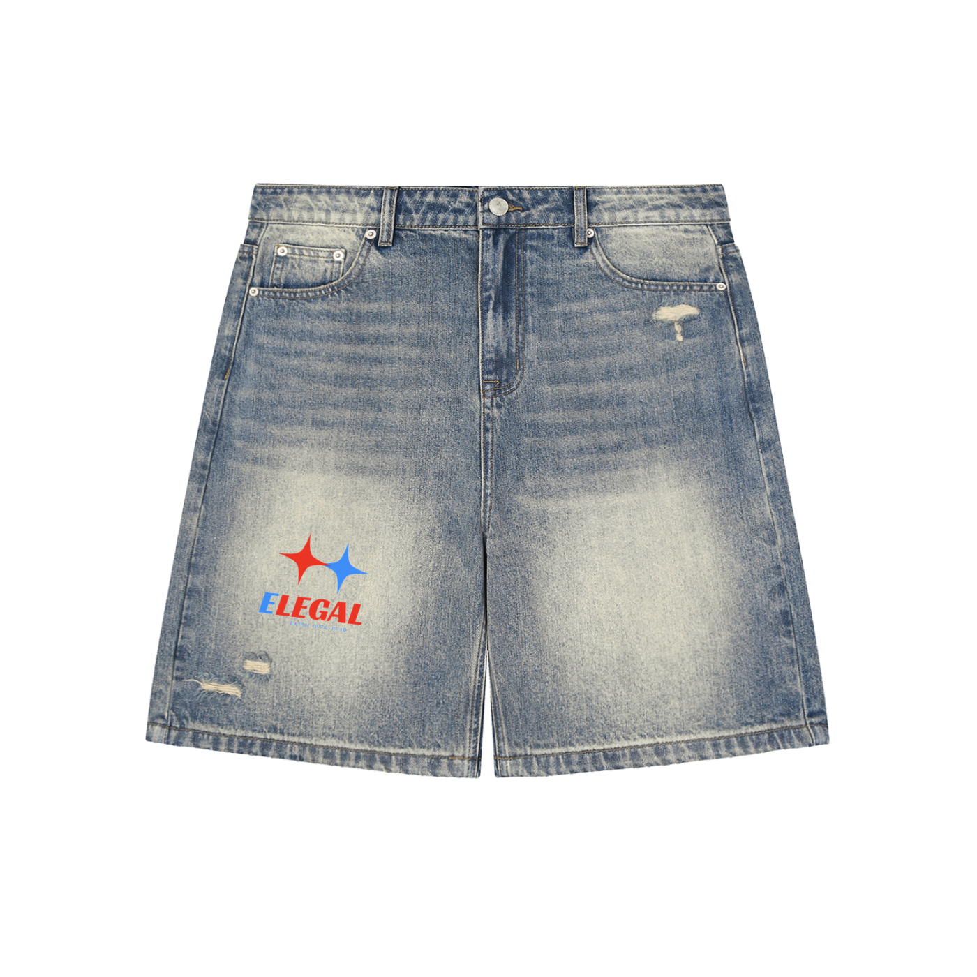 Faded Distressed Baggy Denim Shorts