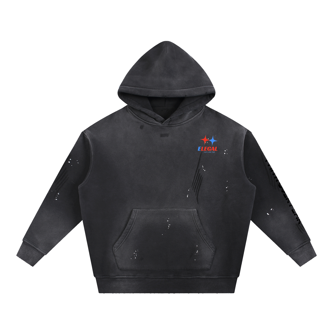 Vintage Washed Frayed Fleece Hoodie